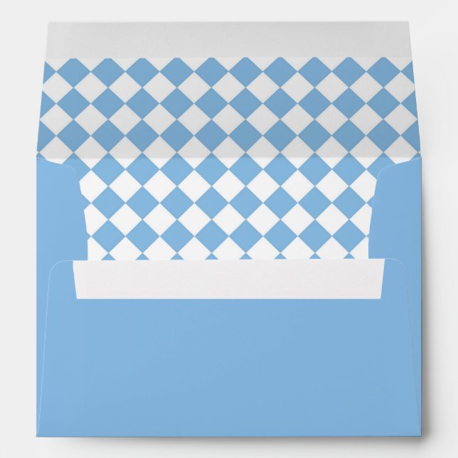 Blue White Chequered Diamond Pattern Envelope (Back (Bottom))