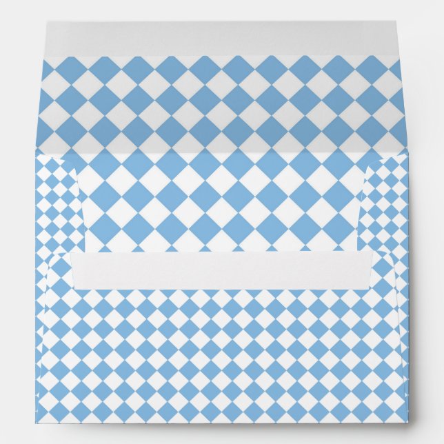 Blue White Chequered Diamond Pattern Envelope (Back (Bottom))