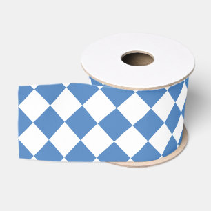 Blue White Chequered Diamond Pattern Grosgrain Ribbon