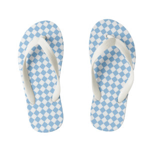 Blue White Chequered Diamond Pattern Kid's Thongs