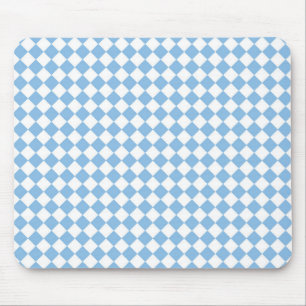 Blue White Chequered Diamond Pattern Mouse Pad