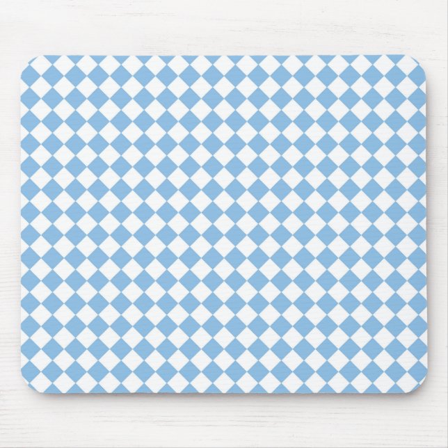Blue White Chequered Diamond Pattern Mouse Pad (Front)