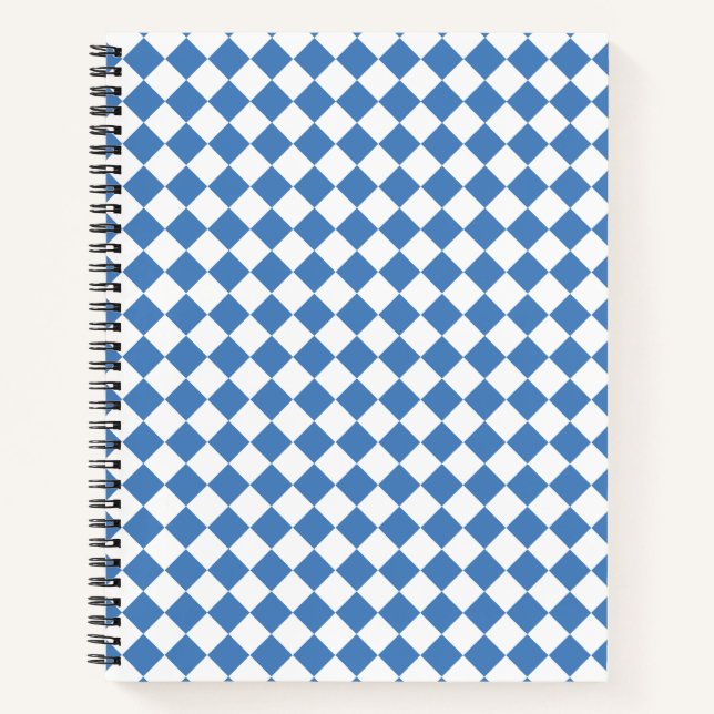 Blue White Chequered Diamond Pattern Notebook (Front)