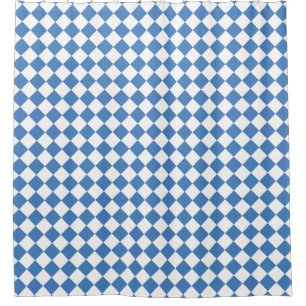 Blue White Chequered Diamond Pattern Shower Curtain