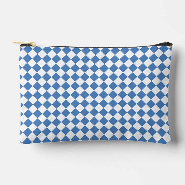 Blue White Chequered Diamond Pattern Small Accessory Pouch (Front)