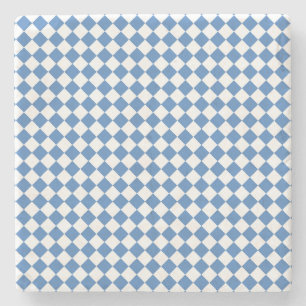 Blue White Chequered Diamond Pattern Stone Coaster