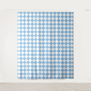 Blue White Chequered Diamond Pattern Tapestry