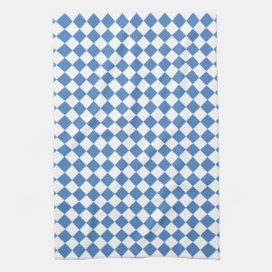 Blue White Chequered Diamond Pattern Tea Towel