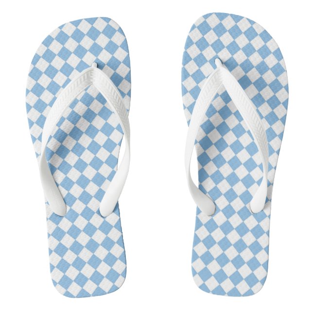 Blue White Chequered Diamond Pattern Thongs (Footbed)