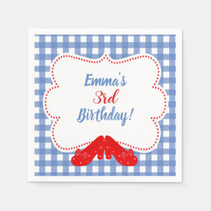 Blue & White Chequered Gingham Red Shoes OZ Party Napkin