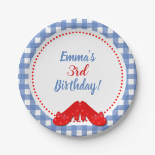 Blue & White Chequered Gingham Red Shoes OZ Party Paper Plate