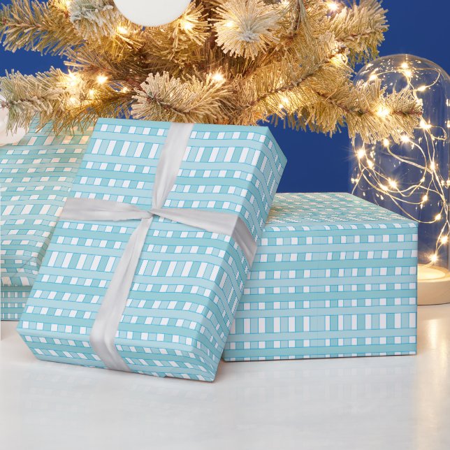 Blue White Chequered Plaid Pattern Wrapping Paper (Holidays)