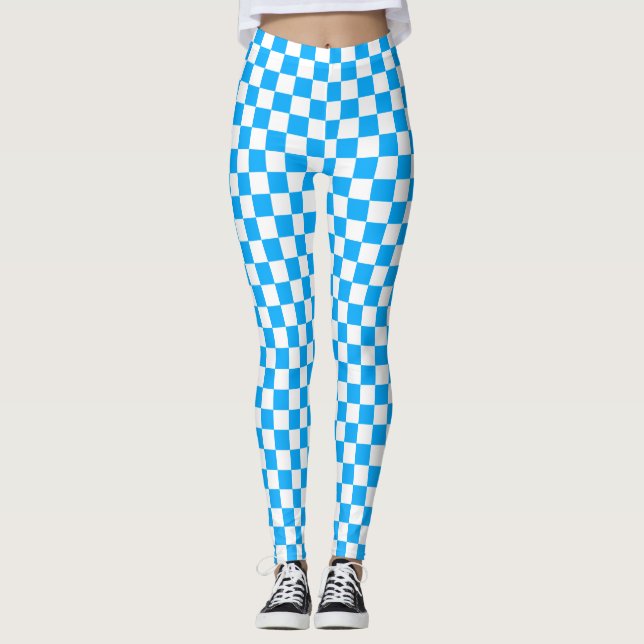 Blue & White Chequered Spandex Leggings (Front)