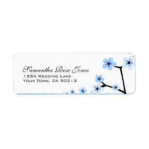 Blue & White Cherry Blossom Flowers Custom Address Return Address Label