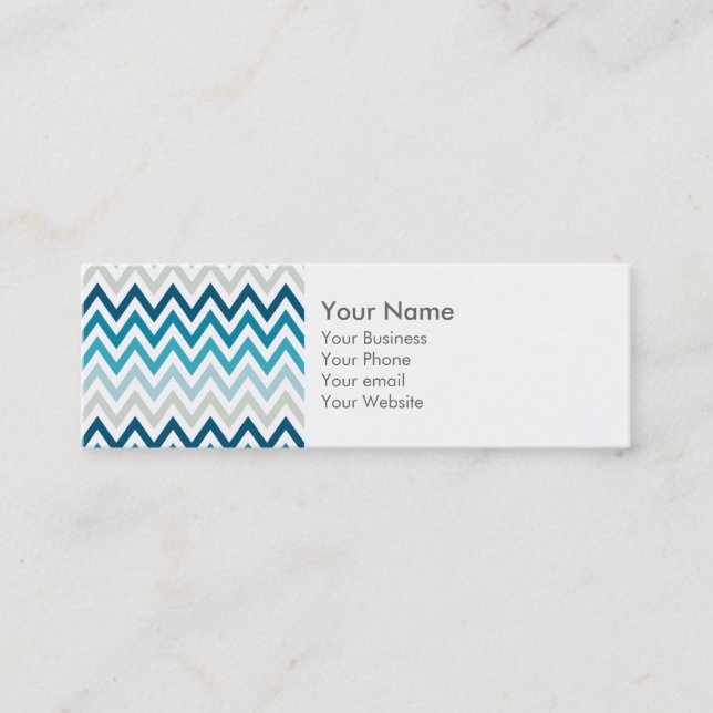 Blue White Chevron Geometric Designs Colour Mini Business Card (Front)
