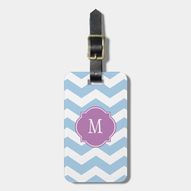 Blue & White Chevron Monogram Luggage Tag (Front Vertical)