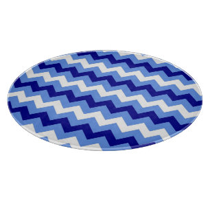 Blue white chevron pattern glass cutting board