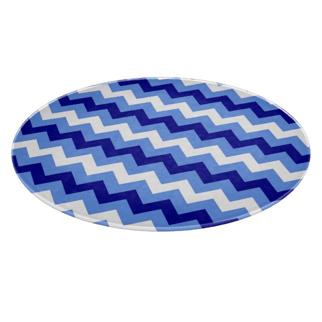 Blue white chevron pattern glass cutting board (Corner)