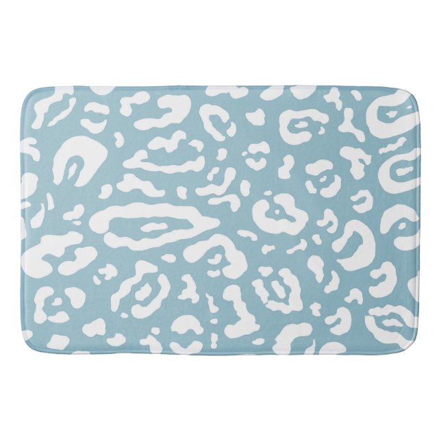 Blue & White Chic Cheetah Leopard Animal Print   Bath Mat (Front)