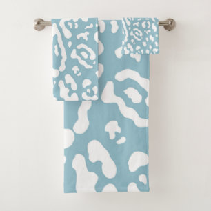 Blue & White Chic Cheetah Leopard Animal Print Bath Towel Set