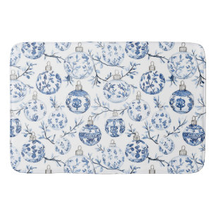 Blue White Chic Floral Christmas Ornaments   Bath Mat