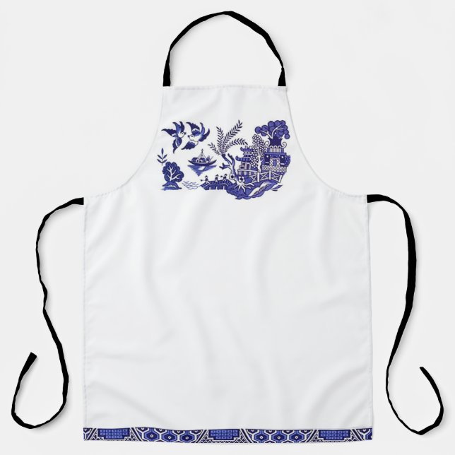 Blue & White China Blue Willow Design  Apron (Front)