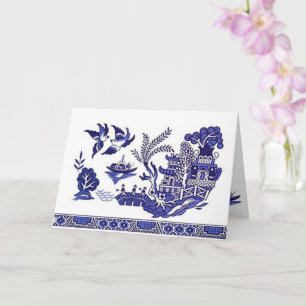 Blue & White China Blue Willow Design  Card