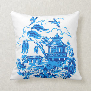 Blue & White China Blue Willow Design Cushion