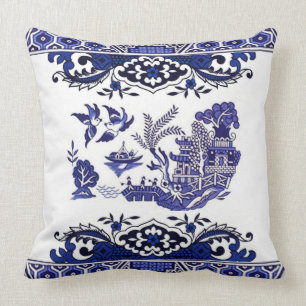 Blue & White China Blue Willow Design Cushion
