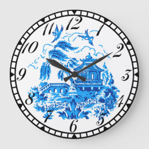 Blue & White China Blue Willow Design Large Clock