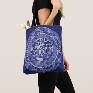 Blue & White China Blue Willow Plate on Cobalt Tote Bag