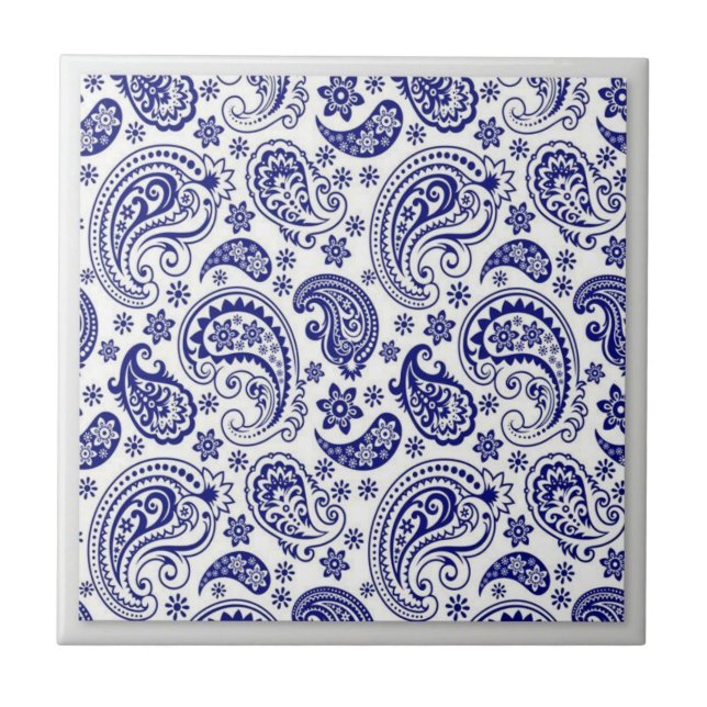 Blue & White China pattern with Paisleys Designs Ceramic Tile (Front)