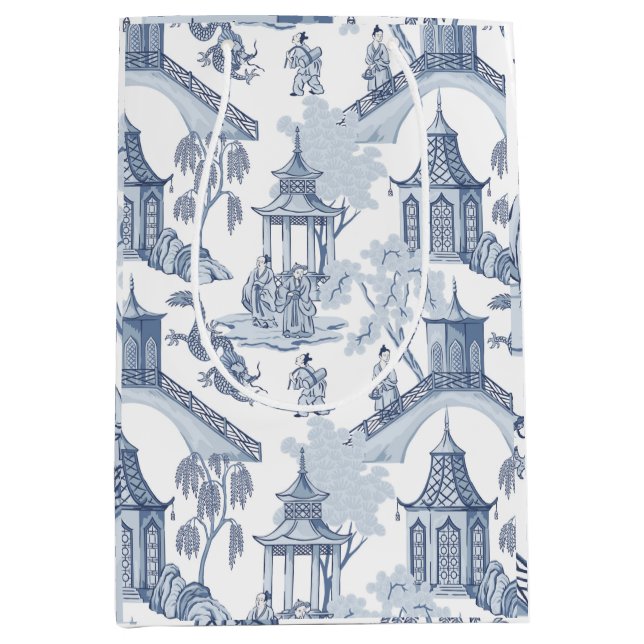 Blue & White Chinese Pattern Wrapping Paper Medium Gift Bag (Front)