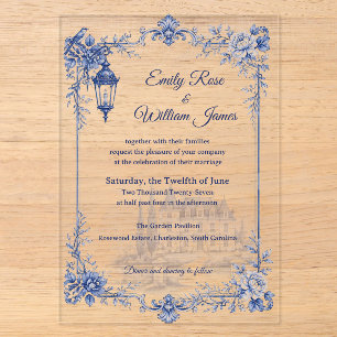 Blue White Chinoiserie Acrylic Wedding Invitation