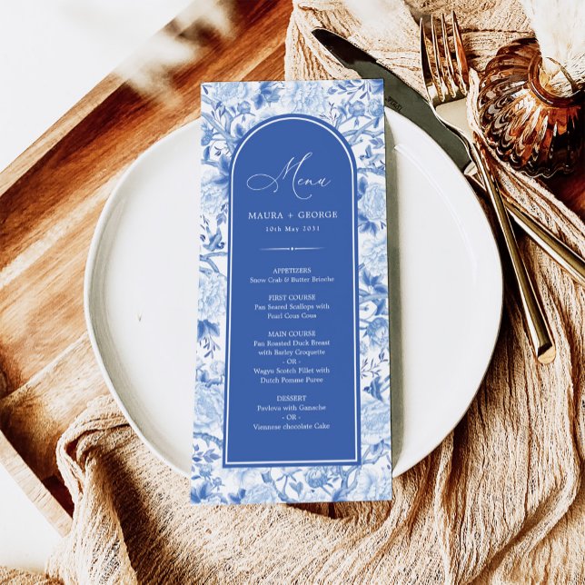 Blue White Chinoiserie Birds & Blooms Menu Card (Creator Uploaded)