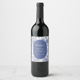 Blue White Chinoiserie Bridal Shower Wine Label