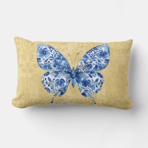  Blue White Chinoiserie Butterfly Throw Pillow