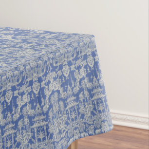 Blue White Chinoiserie Cotton Dining Tablecloth