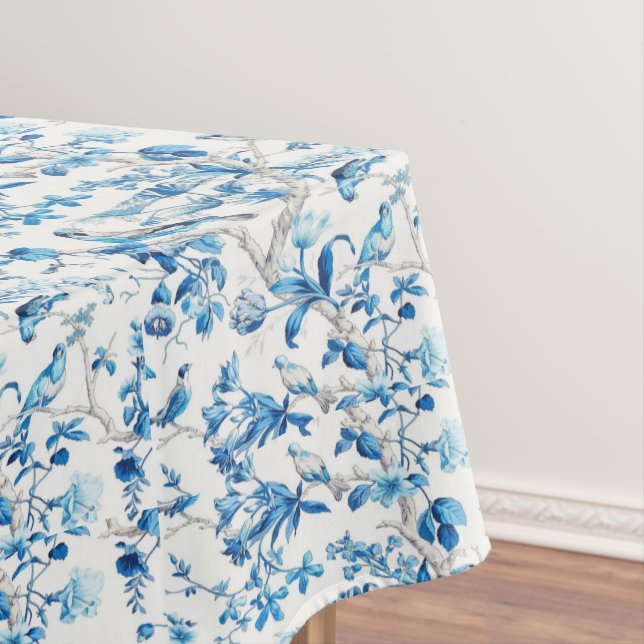 Blue White Chinoiserie Cotton Dining Tablecloth (In Situ)