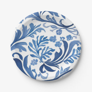 Blue White Chinoiserie Floral Botanical Paper Plate