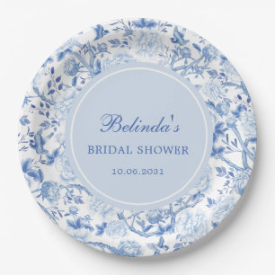 Blue White Chinoiserie Floral Bridal Shower Paper Plate