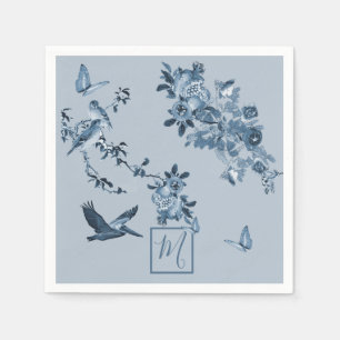 Blue White Chinoiserie Floral Chic Monogram Napkin