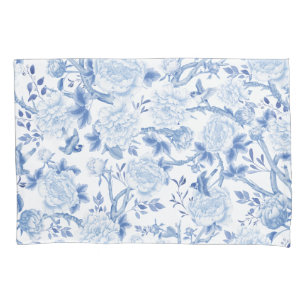 Blue White Chinoiserie Floral Garden Porcelain Pillowcase