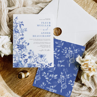 Blue White Chinoiserie Floral Porcelain Wedding Invitation