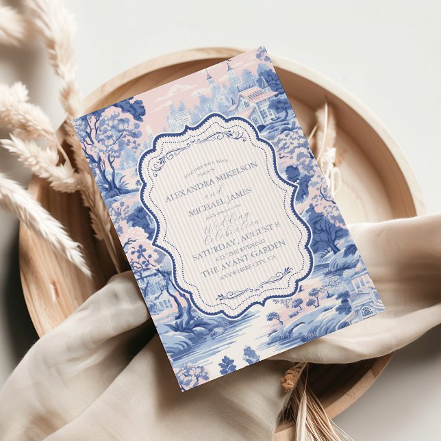 Blue White Chinoiserie Floral Porcelain Wedding Invitation (Creator Uploaded)