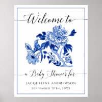 Blue White Chinoiserie Floral Welcome Baby Shower