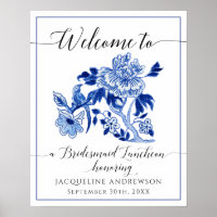 Blue White Chinoiserie Floral Welcome Luncheon