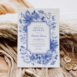 Blue White Chinoiserie Flower Garden Bridal Shower Invitation