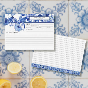 Blue White Chinoiserie Foliage Bird Bridal Recipe Invitation