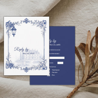 Blue White Chinoiserie Garden Wedding RSVP Card